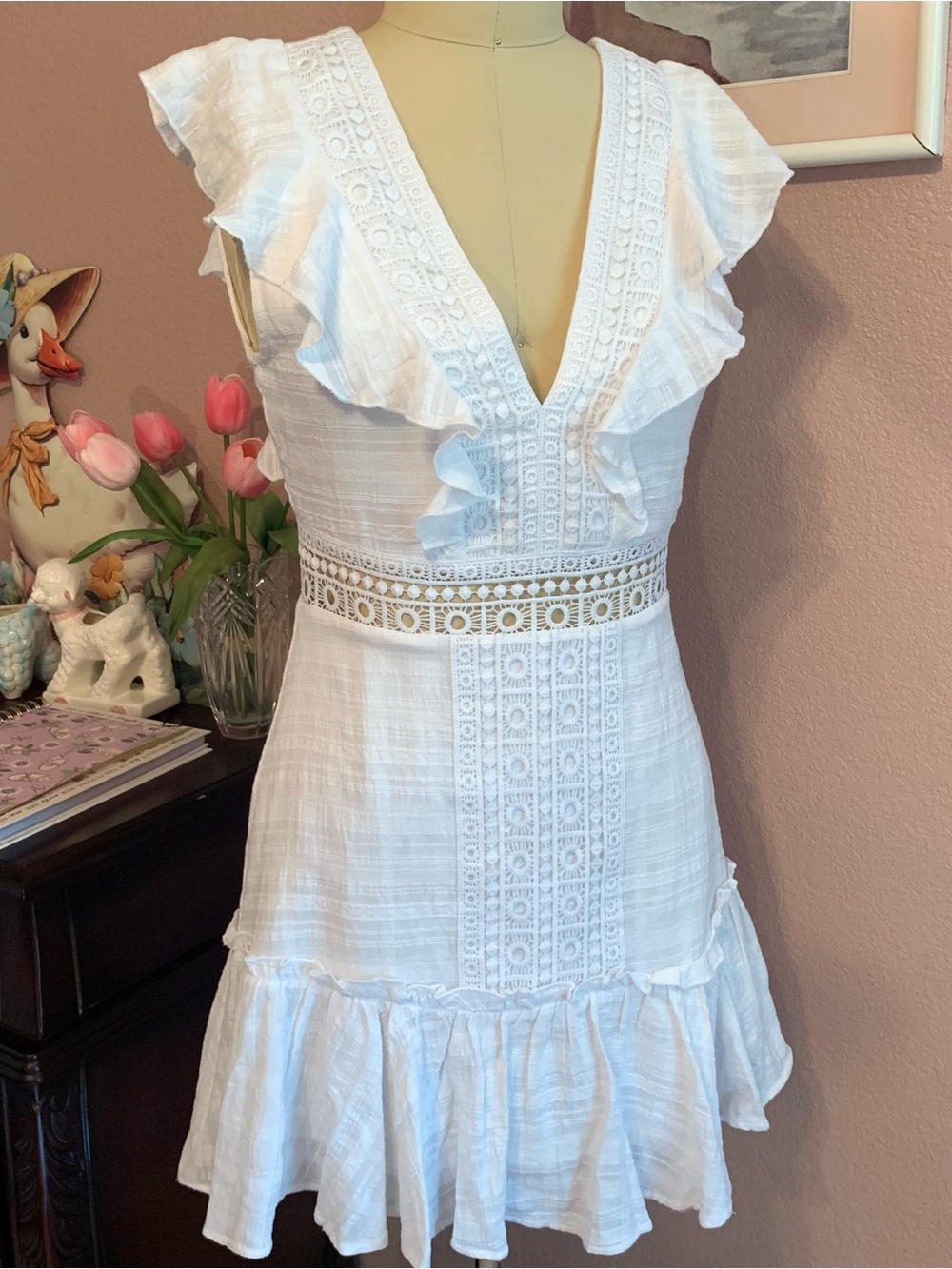 BLUE RAIN NWT Coquette White Ruffled Eyelet Mini Dress
